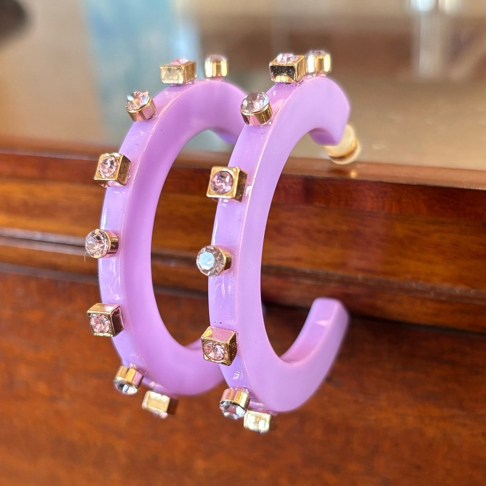 Purple Jewel Hoop Earrings